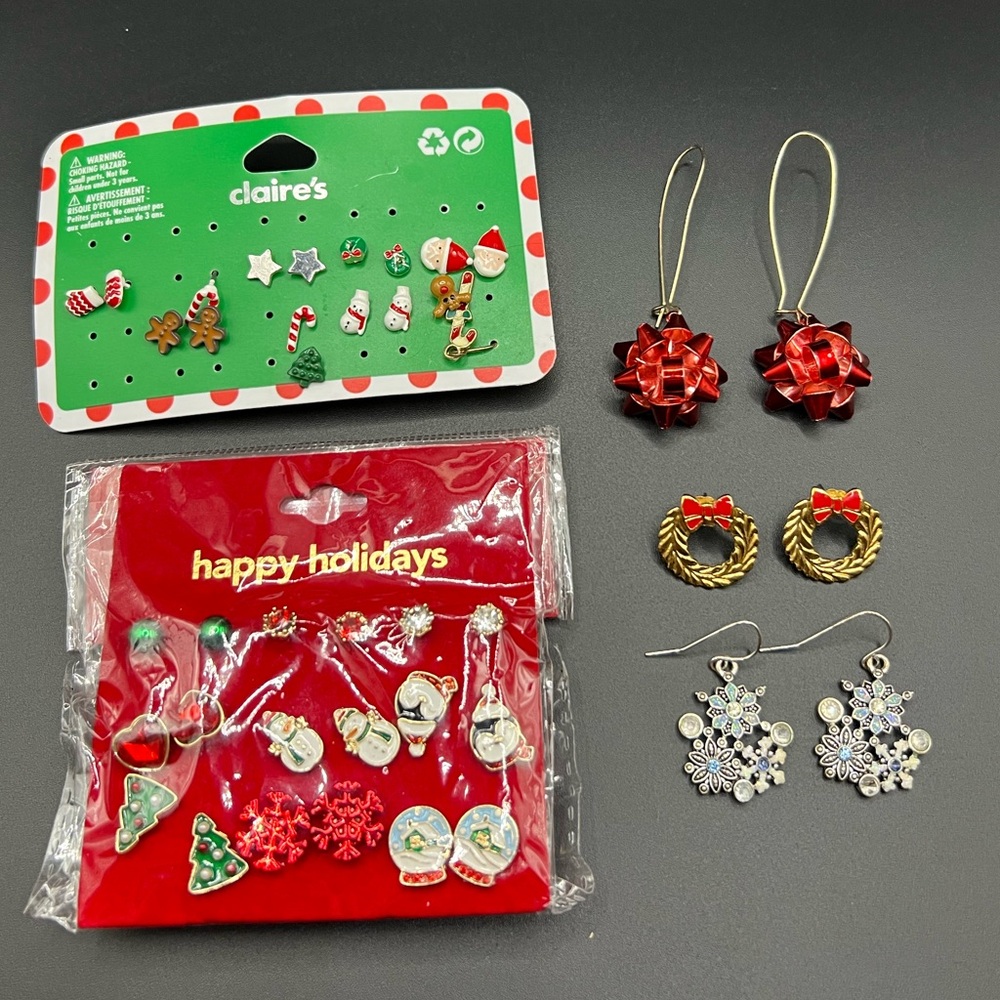 Bulk Festive Christmas Holiday Earrings - Red Gold Silver & Gold Tone Snowflake